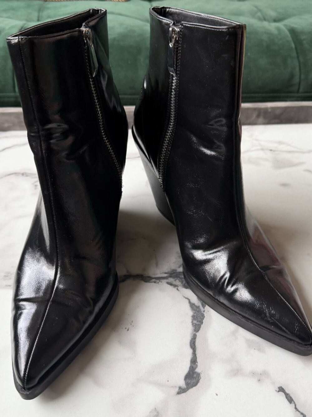 ZARA Black Leather Western Pointed Toe Edgy Ankle Booties Size 41 - Picture 3 of 9